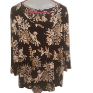 Jm collection top soft knit black tan shirt m career office blouse floral